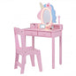 Kids Vanity Set with Lighted Unicorn Mirror & Stool and Jewelry Rack for Girls