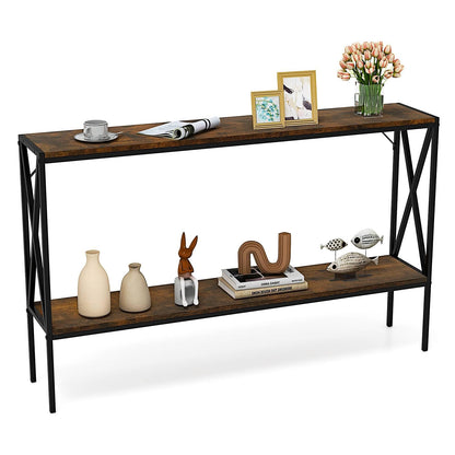 Industrial Console Table 2-Tier Narrow Sofa Table Behind Couch