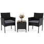 3-Piece Patio Bistro Set, PE Rattan Furniture Set with Soft Cushions & Tempered Glass Top Table