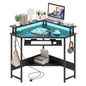 Computer Corner Desk with LED Charging Station and Monitor Stand