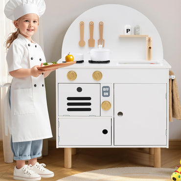 Play Kitchen for Kids Wooden Kitchen Playset with Stoves Faucet