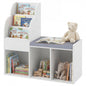 Kids Reading Nook with Bench Wooden Toddler Bookcase with 3 Storage Cubbies