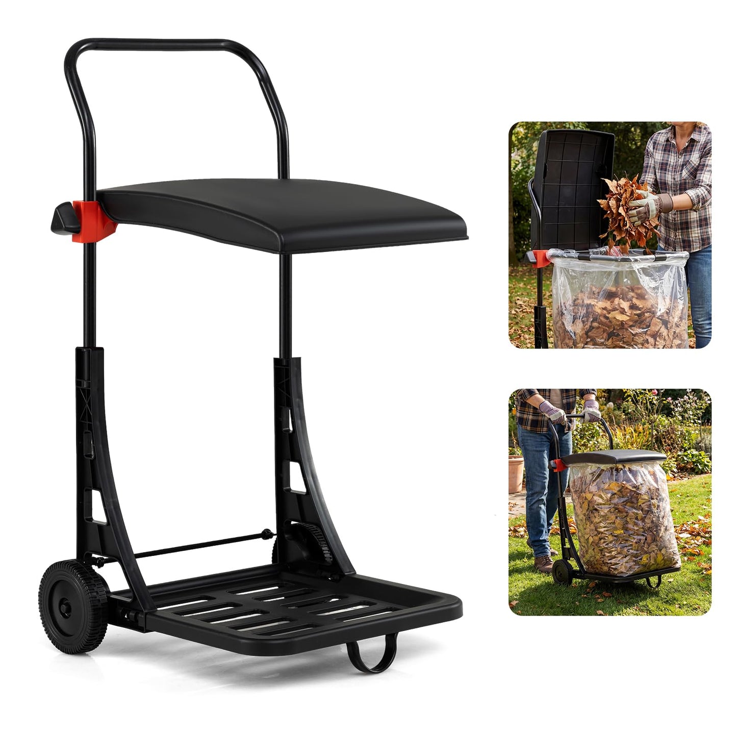 Trash Bag Holder Cart, Height Adjustable Garden Leaf Bag Stand with Wheels and Lid