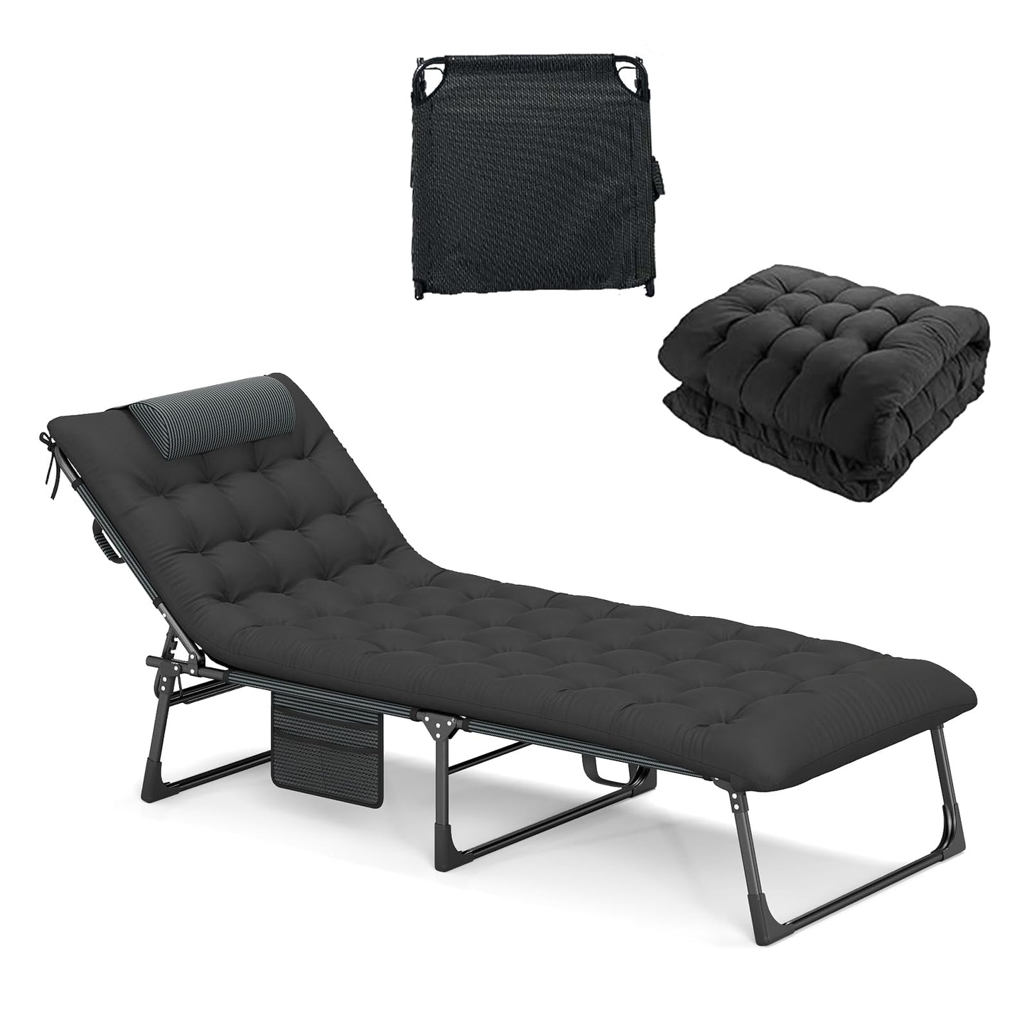 Folding Sun Lounger, 4-Level Adjustable Garden Reclining Chaise Lounge Chair Sunbed