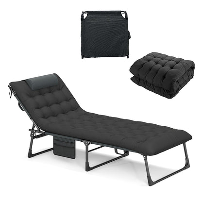 Folding Sun Lounger, 4-Level Adjustable Garden Reclining Chaise Lounge Chair Sunbed