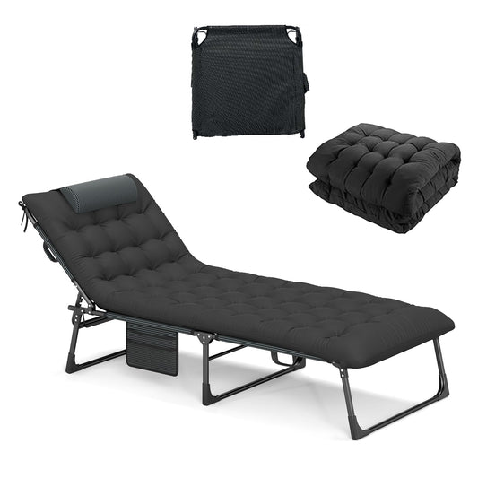 Folding Sun Lounger, 4-Level Adjustable Garden Reclining Chaise Lounge Chair Sunbed