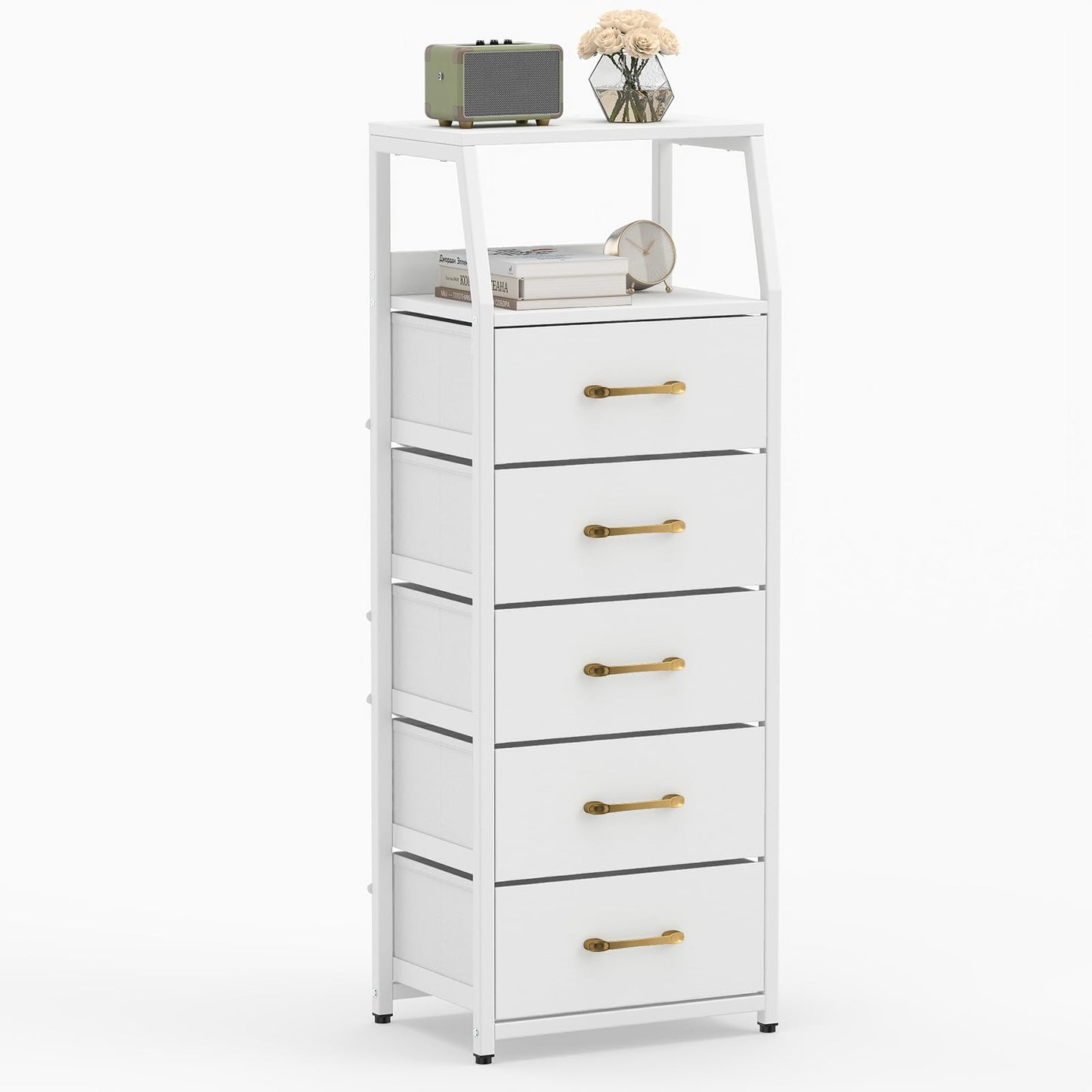 5-Drawer Storage Cabinet with Detachable Foldable Fabric Drawers and Anti-Tipping Kits