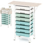 8 Drawers Storage Trolley with Wooden Top & Foldable Side Panels