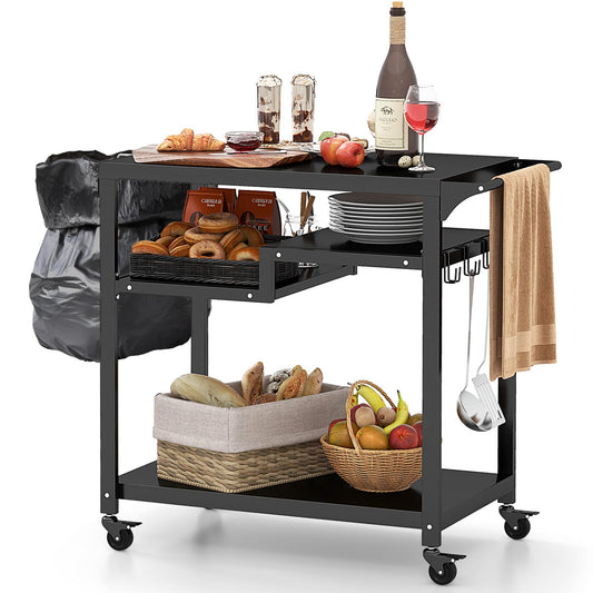 2 or 3 Shelf Movable Pizza Oven Table Stand with 4 Lockable Wheels