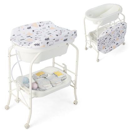 4 in 1 Baby Changing Table Folding Infant Nursery Station with Bath Tub