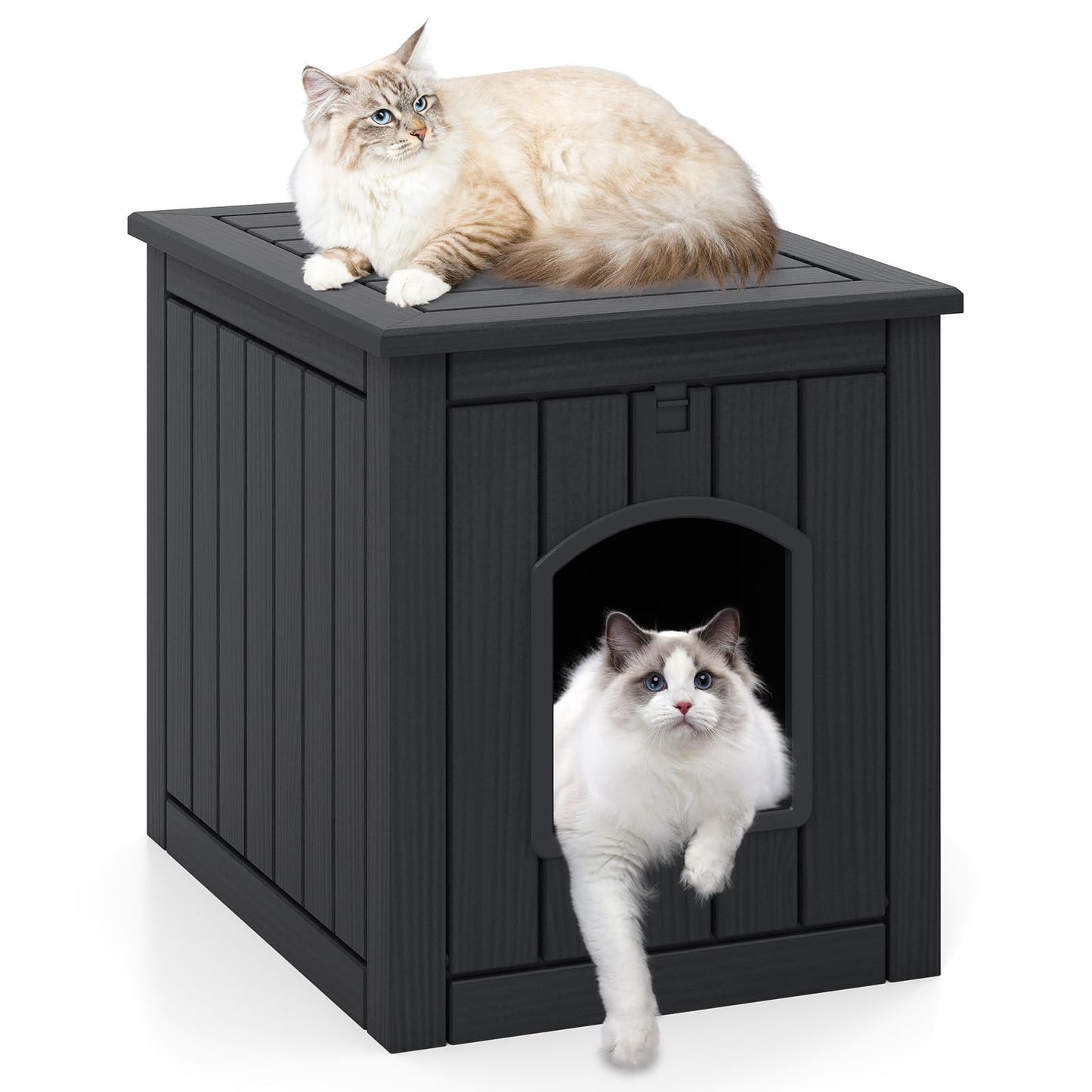 Indoor Outdoor Cat House with Flip Front Door and Raised Floor
