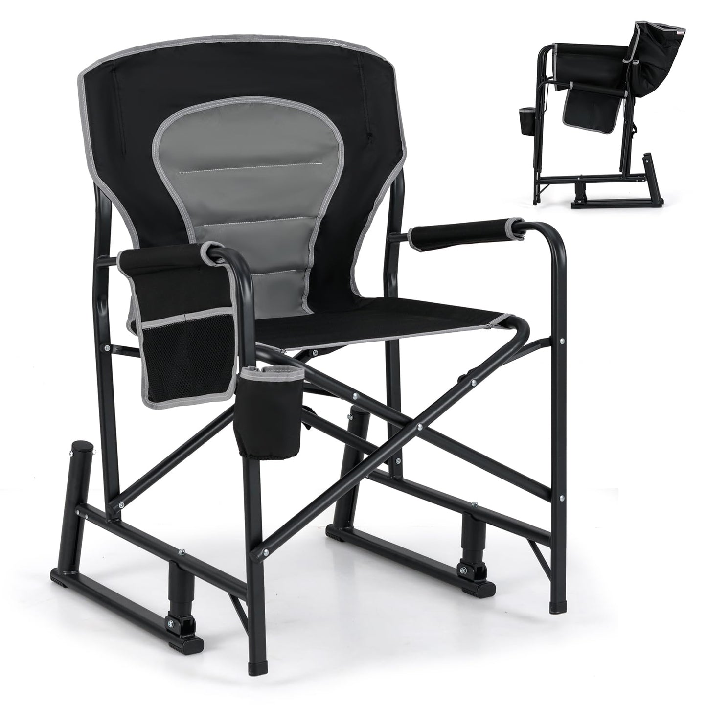 Outdoor Foldable Padded Rocker Camping Chair with Cup Holder