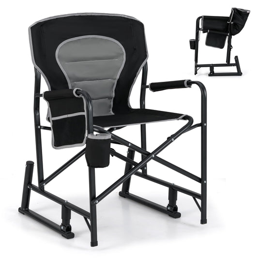 Outdoor Foldable Padded Rocker Camping Chair with Cup Holder