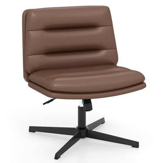 Armless Office Chair, PU Leather Criss Cross Legged Desk Chair