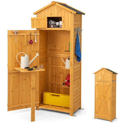 GiantexUK Garden Shed Fir Wood Tool Storage Cabinet with Slope Roof