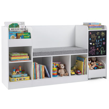 Kids Bookcase and Bookshelf with Reading Nook Toy Storage Organizer with Padded Seat Cushion