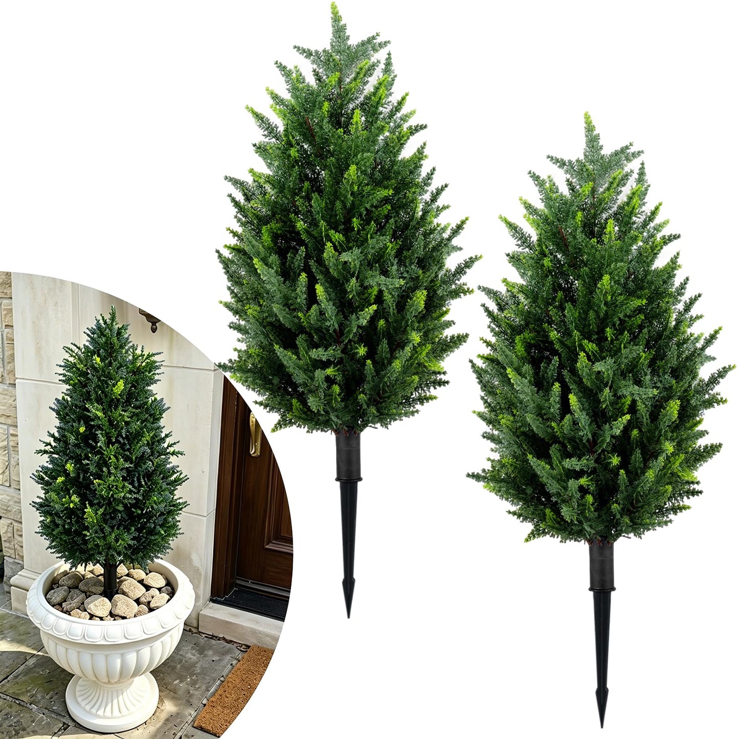Set of 2 Artificial Topiary Ball Trees, Faux Shrub Bushes