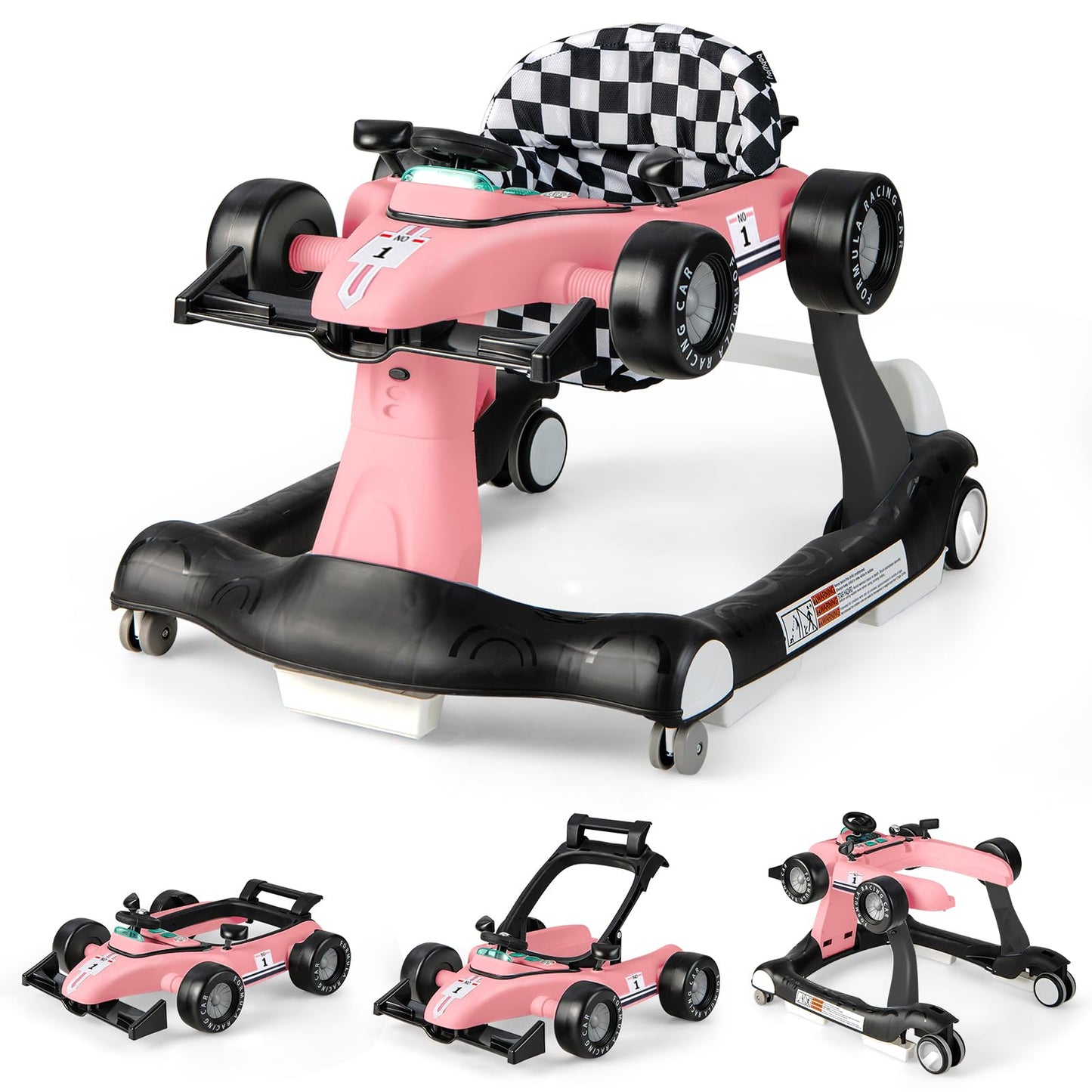 4-in-1 Baby Walker Foldable Push Along Walkers with Adjustable Height & Speed