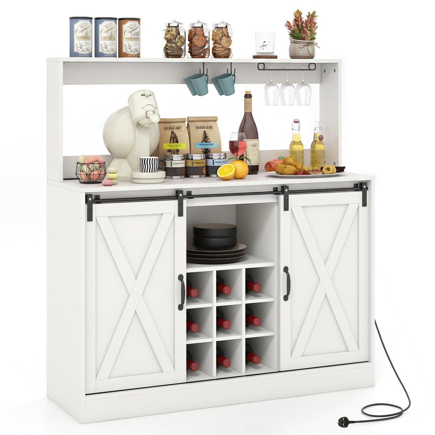 Kitchen Buffet Sideboard with Charging Station,Hutch