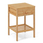 Bamboo Nightstand Sofa Side End Table with Drawer and Open Storage Shelf
