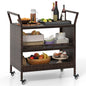 Outdoor Bar Cart 3-Tier Patio Rattan Storage Shelf with Lockable Universal Wheels