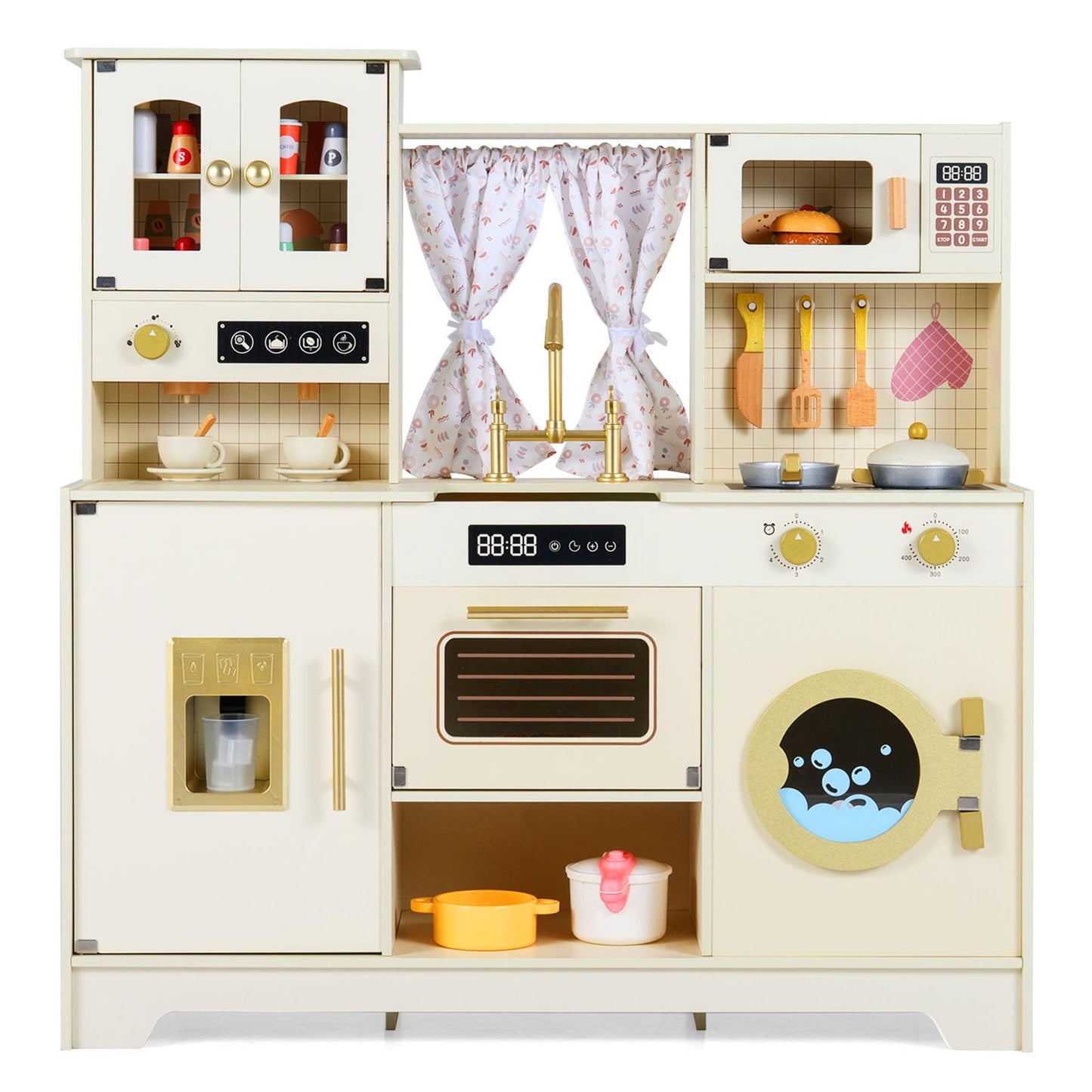 Kids Wooden Kitchen, Pretend Play Kitchen with Stoves