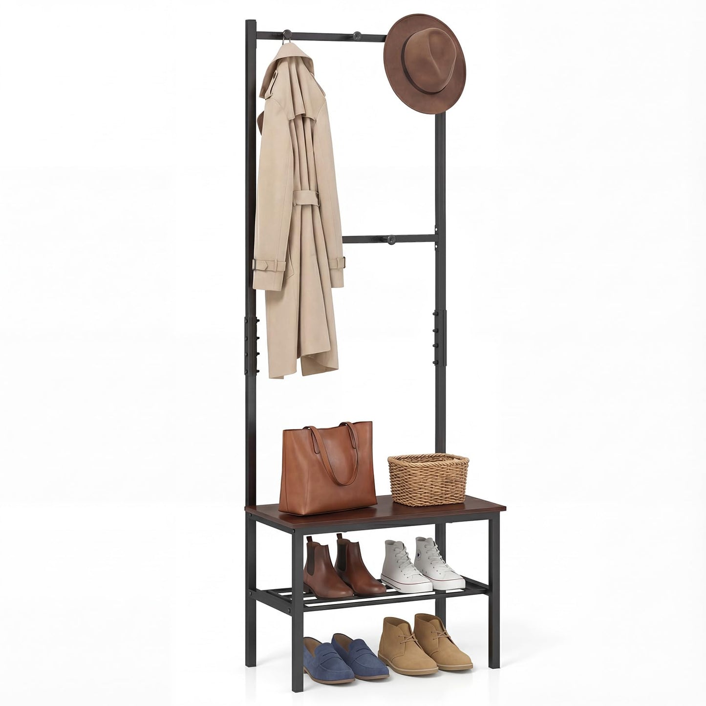 Coat Rack with Shoe Storage Bench, Freestanding Hall Tree Coat Stand with Hooks
