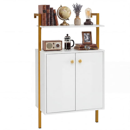 Wall Mounted Bookshelf with 2-Doors Cabinet, 4-Tier Wall Storage Bookcase Shelving Unit