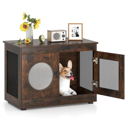 Dog Crate Furniture with Metal Mesh & Translucent Window for Small Medium Dogs
