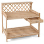 Garden Potting Bench Table with Lattice Trellis and Removable Drawer