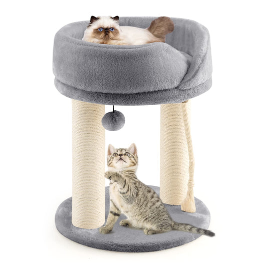 2-Tier Compact Cat Climbing Tower with Plush Top Perch Bed