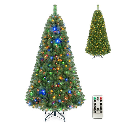 Pre-Lit Artificial Christmas Tree, Hinged Xmas Tree with 350 Warm White & Colorful LED Lights