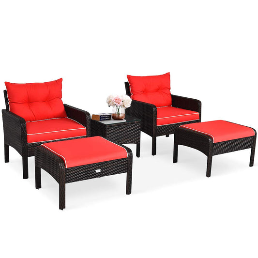 4-Seater Cushioned Sofa Chair with Glass Top Coffee Table and Footstool