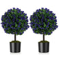 Set of 2 Artificial Purple Rose Topiary Ball Trees 55cm Faux Boxwood Ball Tree