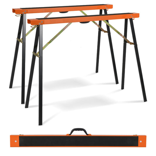 Folding Saw Horse Twin Pack with Non Slip Top & Hinge Brace