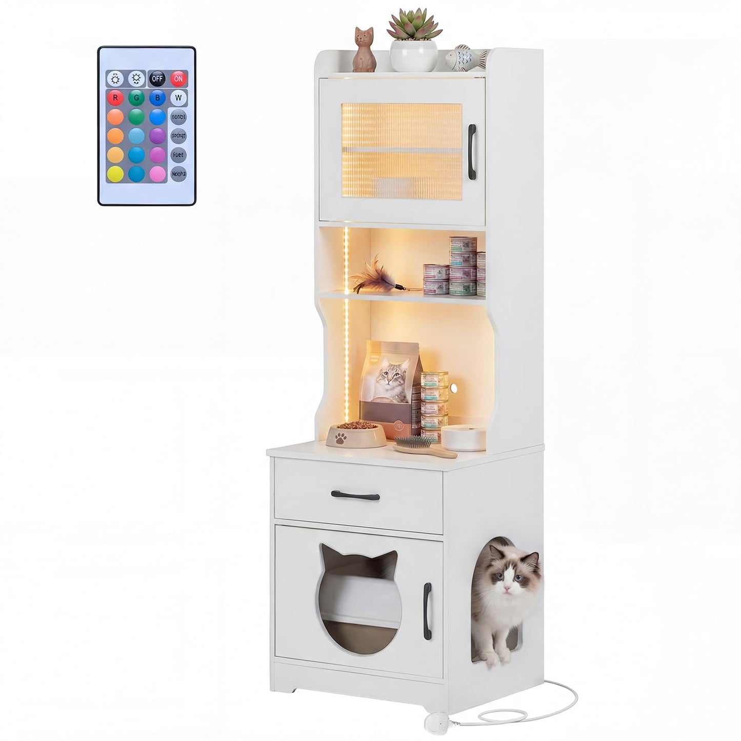 152 cm Tall Cat Litter Box Enclosure with Adjustable LED Light