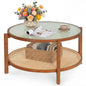 Rattan Coffee Table with Tempered Glass Top for Living Room