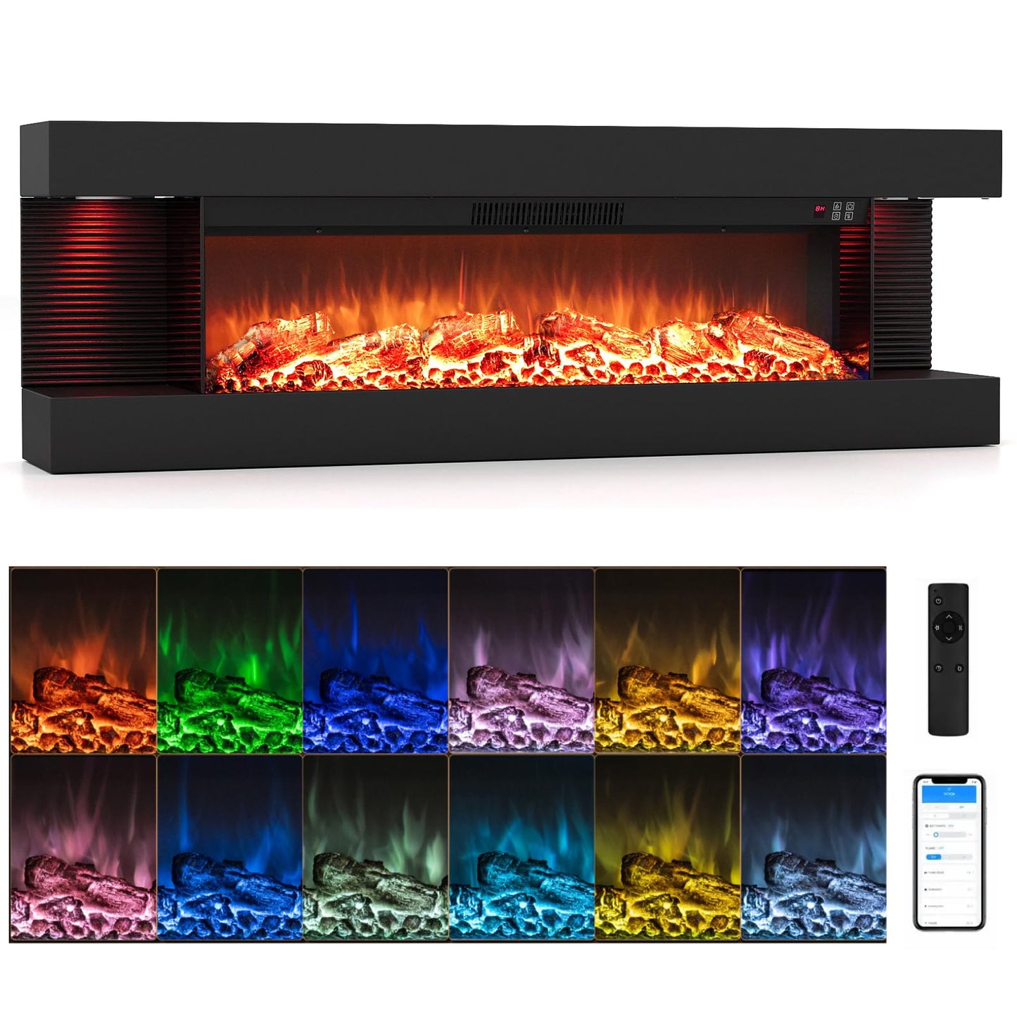 50” 3-Sided Electric Fireplace with Mantel & WiFi Smart Control