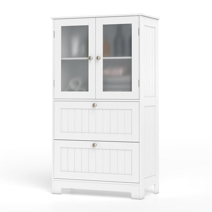 Freestanding Bathroom Storage Cabinet with 2 Frosted Tempered Glass Doors