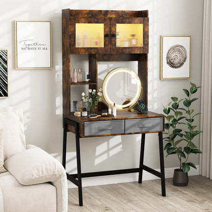 Dressing Table with 360° Rotation LED Vanity Mirror, Makeup Table Vanity Desk