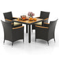 5 PCS Patio Dining Table Rattan Conversation Set with Umbrella Hole