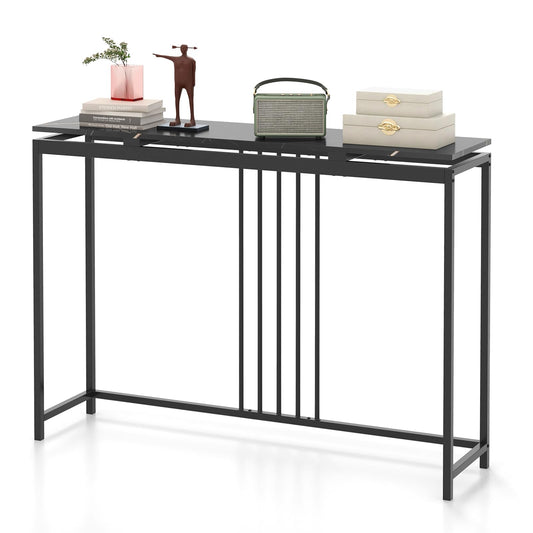 Narrow Console Table 120cm Long Hallway Table with Metal Frame & Faux Marble Top