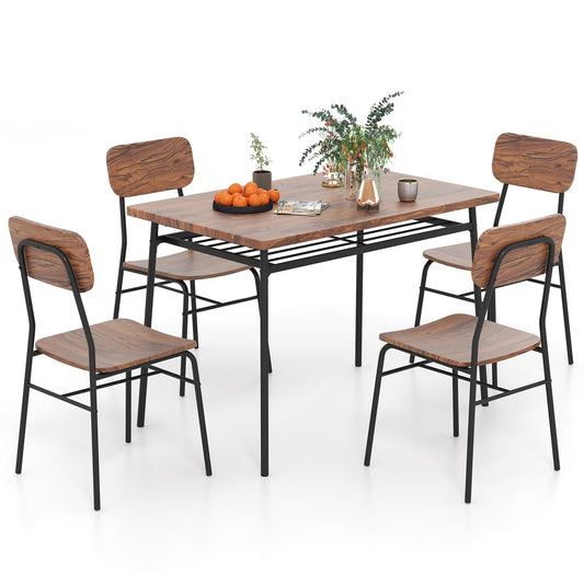 Rectangular Breakfast Kitchen Table Set with 4 Chairs and Storage Rack