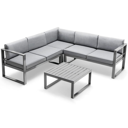 5 Seater L Shape Aluminium Garden Corner Sofa Set
