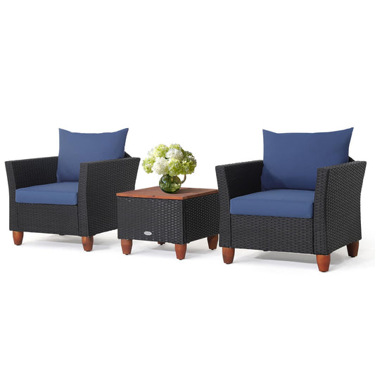 Sectional Patio Bistro Set with 2 Cushioned Sofas and 1 Acacia Table