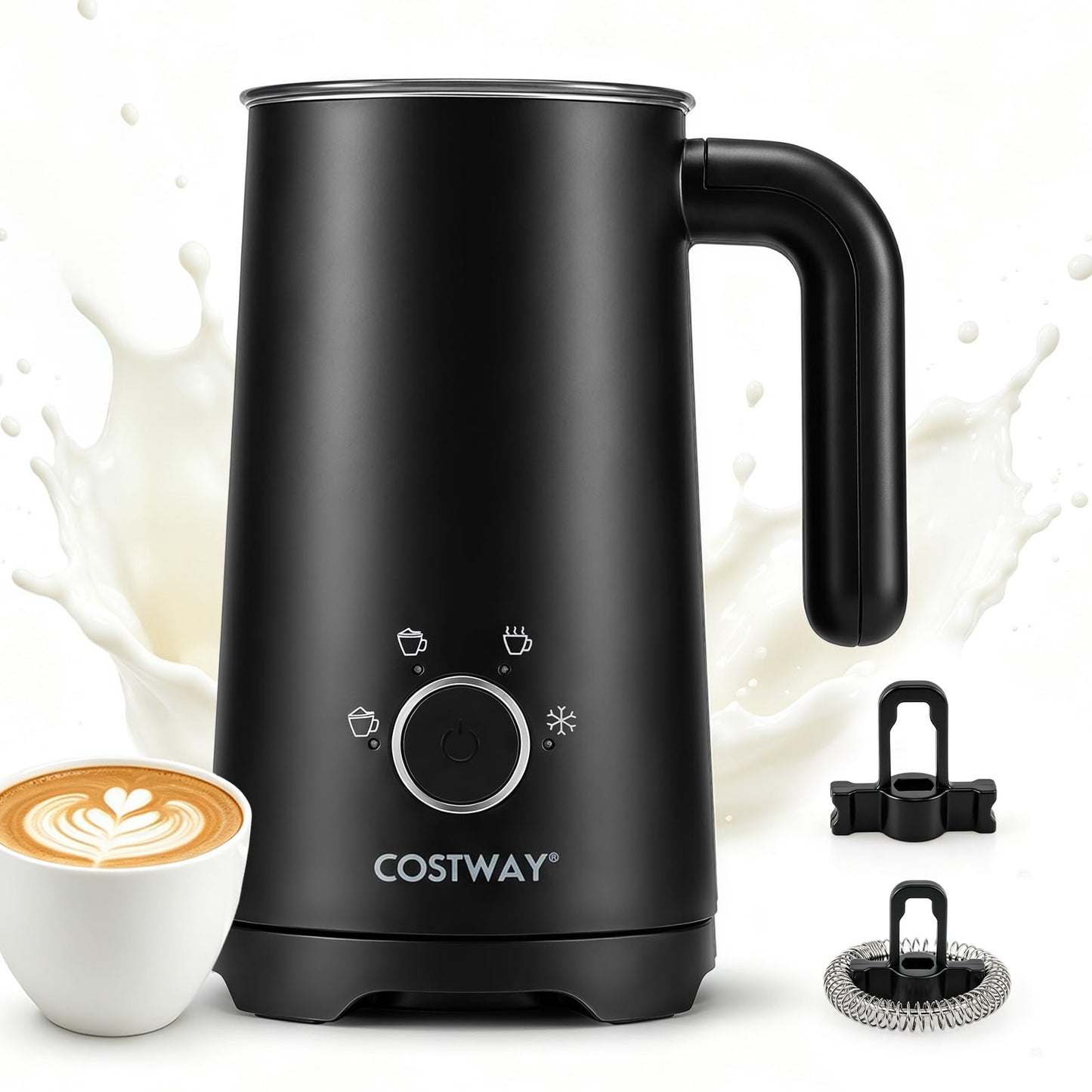 4-in-1 Electric Milk Frother and Steamer with 2 Whisks