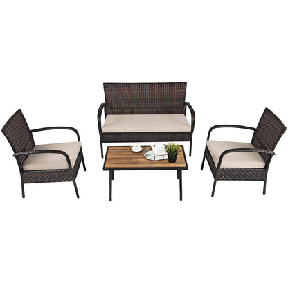 Giantex Garden Furniture Set 4 Piece Patio Conversation Set with Loveseat Coffee Table and 2 Armchairs