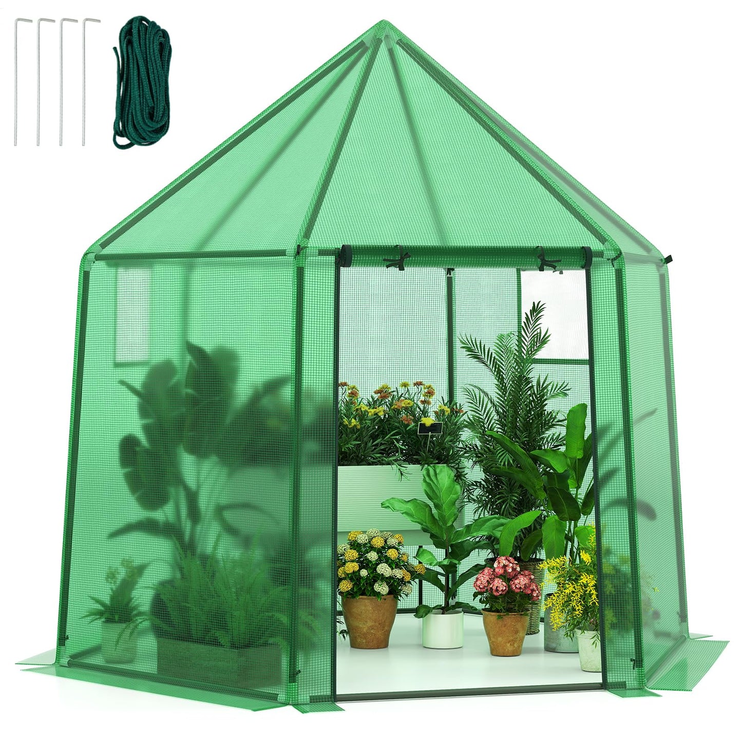 Walk In Greenhouse, 198 x 172 x 190cm Polytunnels Grow House with PE Cover