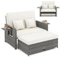 Garden Rattan Daybed, 4-Level Adjustable Patio Wicker Loveseat Sofa Bed Sun Lounger