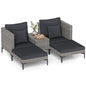 5-Piece Rattan Garden Furniture Set, Patio Conversation Set with 2 Chairs, 2 Ottomans, Coffee Table & Thick Cushions